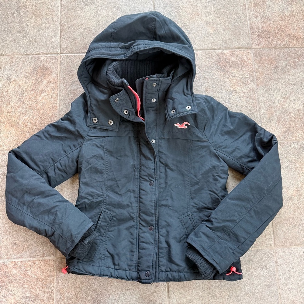 Hollister California Dark Navy and Pink All-weather Hooded Jacket Size Medium